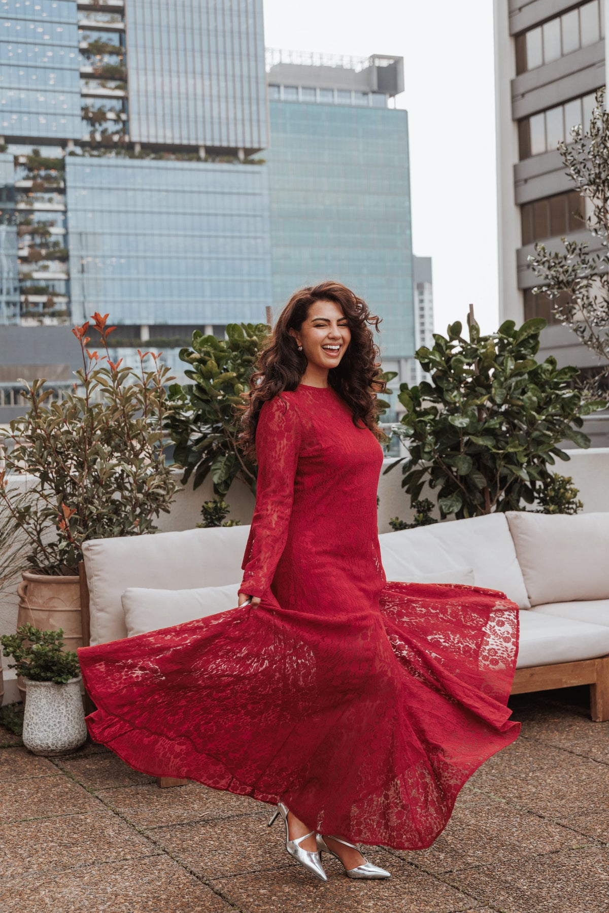 Keani Long Sleeve Maxi Dress - Red