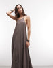 Weekday crinkle halter racer back maxi dress in dark mole