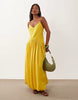 Petite satin bias shift dress with bubble hem in yellow