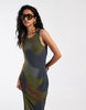 Vero Moda sleeveless seam front mesh dress in brown and green swirl print