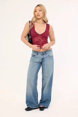 Motel Lihat Top Lace Burgundy With Pink Bind