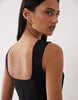 square neck seam detail mini dress in black