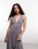 Weekday maxi dress with deep v neck and racer back metal detail in gray