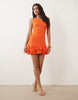 Kaiia exclusive textured mesh one shoulder ruffle hem mini dress in orange