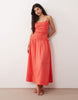 crinkle maxi sundress with shirred dropped waist in red