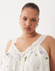 Curve v-neck poplin smock mini sundress with lace overlay in white floral print