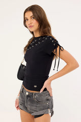 One Teaspoon Bandits Low Waist Denim Shorts Charcoal