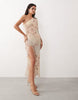 ASOS LUXE embellished crochet one shoulder maxi dress with split in pastel beads