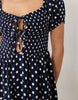 Esmee tie front puff sleeve mini beach dress in navy polka dot