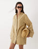 cotton linen mini shirt dress with wide cuffs and oversized pockets in stone