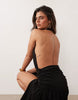 The Frolic exclusive plunge halterneck shirred detail low back thigh split maxi dress in black