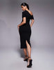 pleated shoulder midi pencil dress in black