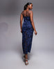 AFRM Marsaille crochet floral lace spaghetti strap midi dress in navy