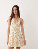 Miss Selfridge halterneck mini dress with picot edges in floral print