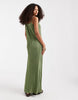 PIECES plisse cami maxi dress in olive green