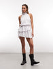 Aria Cove high neck frill detail tiered drape detail mini dress in white