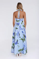 Fleur Flicker Halter Maxi Dress Blue