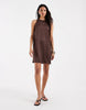 PIECES racer neck satin mini dress in coffee brown