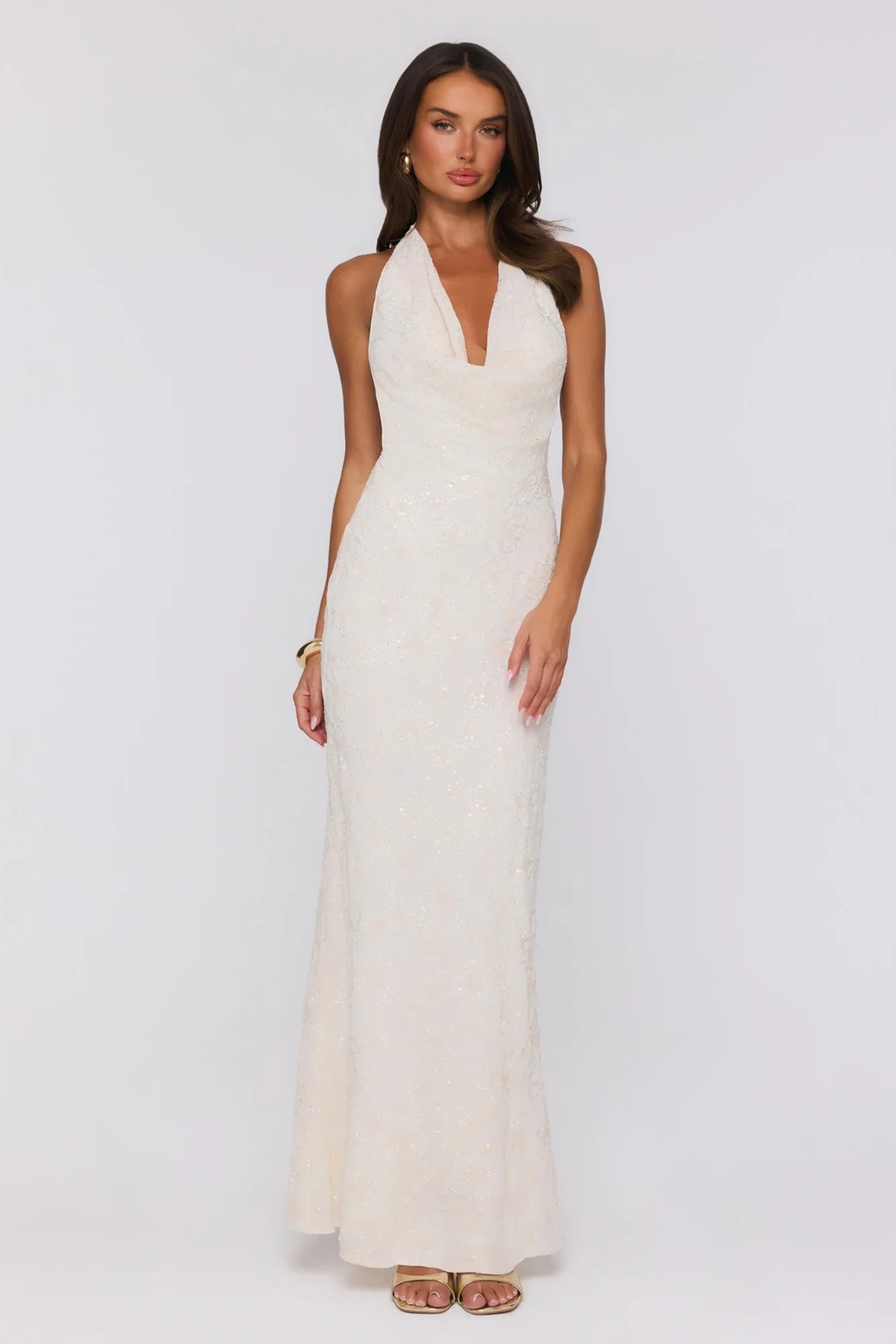 Bling It Babe Halter Maxi Dress Cream