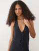 Mango Teen knit halterneck mini dress in charcoal