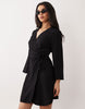 JDY kimono-inspired wrap mini dress in black