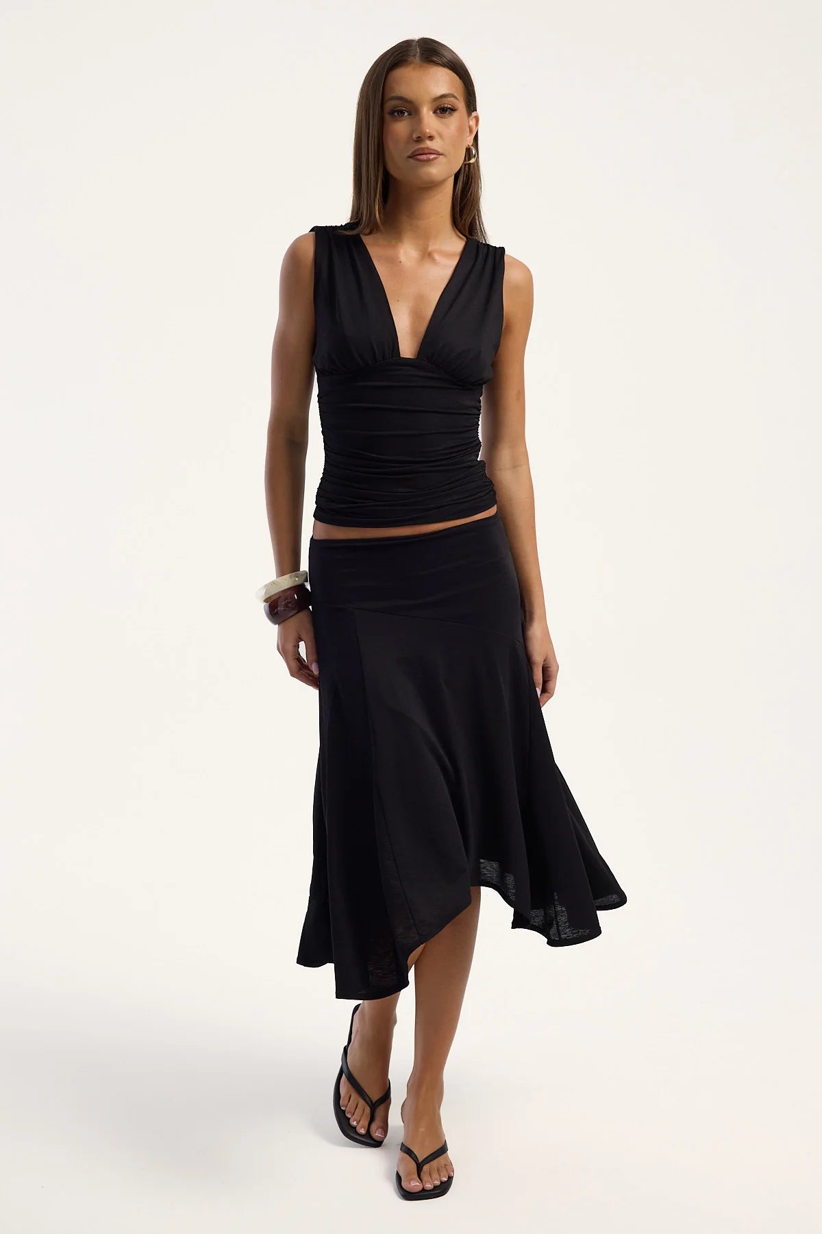 Perfect Stranger Avery Asymmetrical Midi Skirt Black