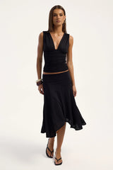 Perfect Stranger Avery Asymmetrical Midi Skirt Black