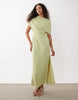 fallen shoulder midi dress in sage