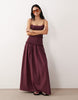 Tall crinkle maxi dress with shirred dropped waist in plum