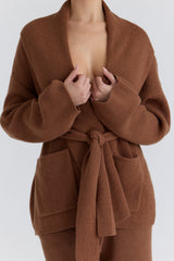 tan pure wool draped front cardigan