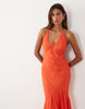 strappy fishtail skirt ruffle maxi dress in red