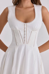 white cotton waist cinch midi sundress