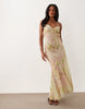 floral print leaf cami strap maxi dress in pastel pink & green