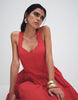 Kaiia exclusive cotton poplin sweetheart neckline button detail dropped v waist midi dress in red