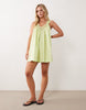 Petite v neck smock poplin mini dress with lace overlay in warm washed lime