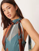 chiffon halter neck maxi dress with scarf detail in blue abstract