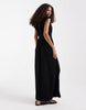 Vero Moda Easy Joy ruffle shoulder plunge front midi dress in black