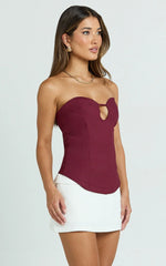 Carolyn Top - Strapless Cut Out Tailored Top in Wine