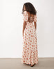Miss Selfridge seersucker puff sleeve milkmaid maxi dress in peach floral print