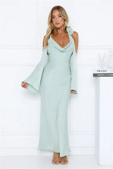 Satin Edge Halter Maxi Dress Sage