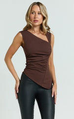 Sullivan Top - Sleeveless Asymmetrical Cut Out Top in Chocolate