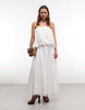 bandeau poplin maxi dress with embroidered lace hem in white