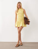 shirred drop waist mini dress in buttermilk