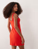 button down rib knit mini dress with picot trim in bright red