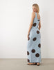 knit maxi dress in blue polka dot