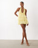 TFNC shirred chiffon halter neck ruffle trim mini dress in butter yellow