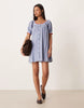 babydoll button down mini dress in blue and red stripes
