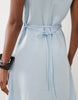 linen blend v neck halter mini dress in light blue