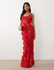 Miss Selfridge asymmetric ruffles low back beach maxi dress in red