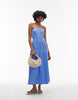 Topshop seamed detail bandeau midi dress in dusty blue